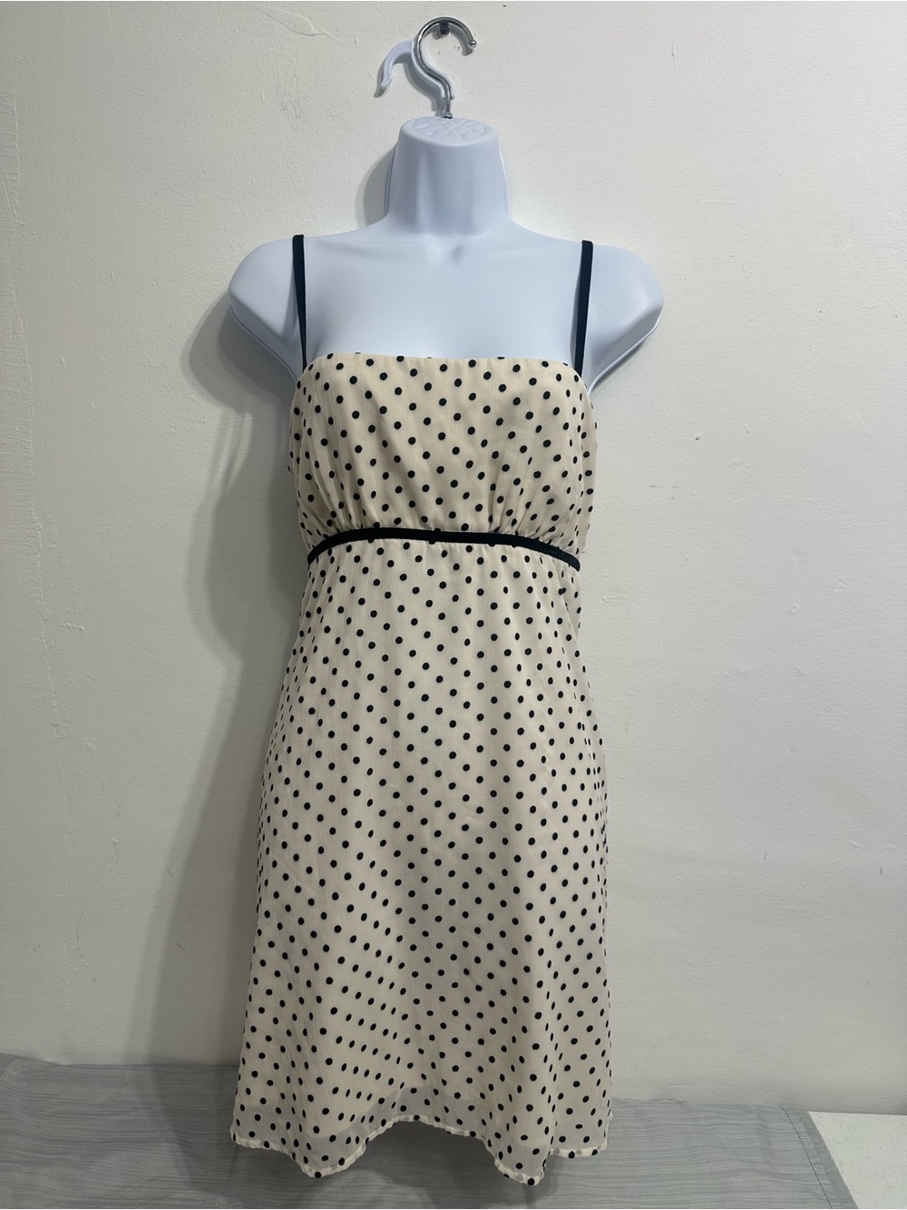Hollister Cream Polka Dot Midi Dress with Black Trim